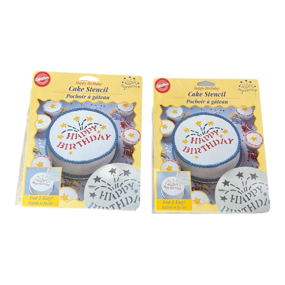 Vintage 2002 Wilton Happy Birthday Party Cake Stencil 417-1309 Lot of 2 Sealed